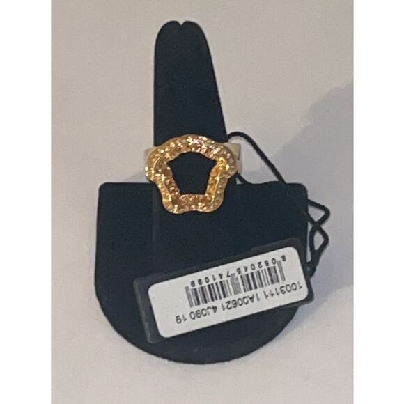 Versace Gold Color Metal & Crystal Medusa Head Curve Ring - 8.5 - Unisex - Picture 3 of 10